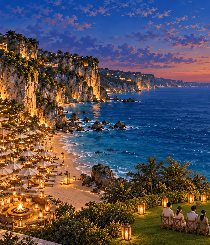 Bride and groom watching the sunset above the sea in Uluwatu