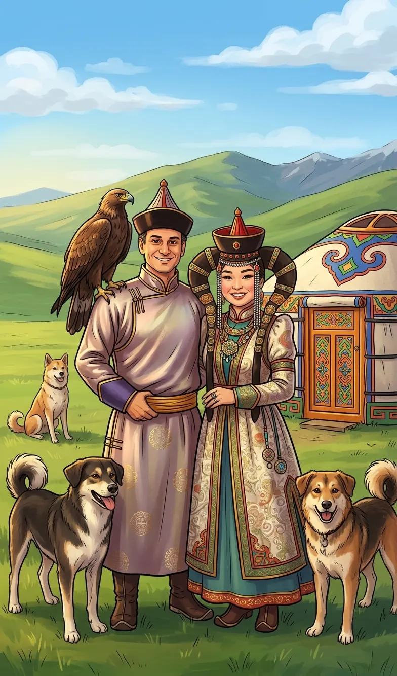 Valeria and Alberto together in traditional Buryat dress